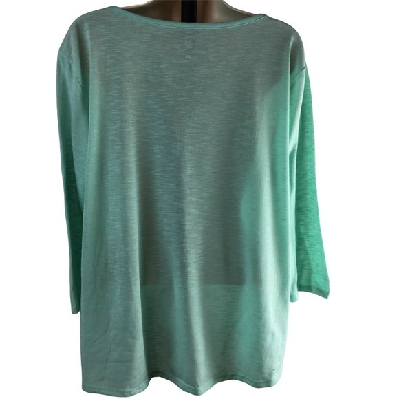 Turquoise Shirt New York and Co  XL Blouse Top  Burnout Rhinestones u - Picture 2 of 5